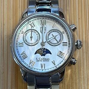 S.Coifman Breclet Watch With 32mm White Mother of Pearl Chronograph Moon…